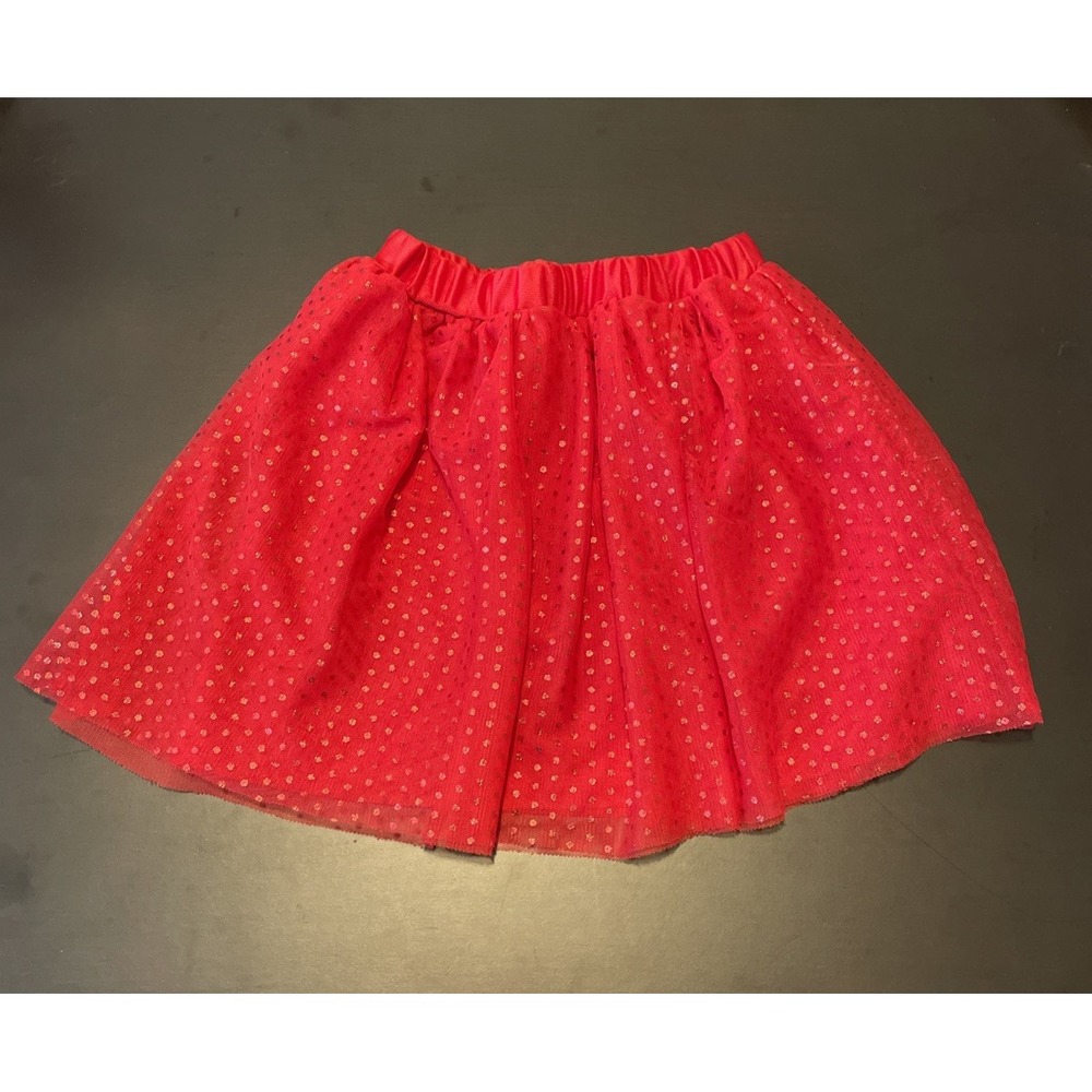 Holiday Time Girls XS 4 5 Red Gold Dot Tulle Skirt Christmas Party